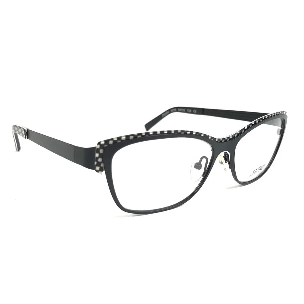 J.F. Rey Eyeglasses Frames JF2554 0010 Black White Checkered Cat Eye54-15-136